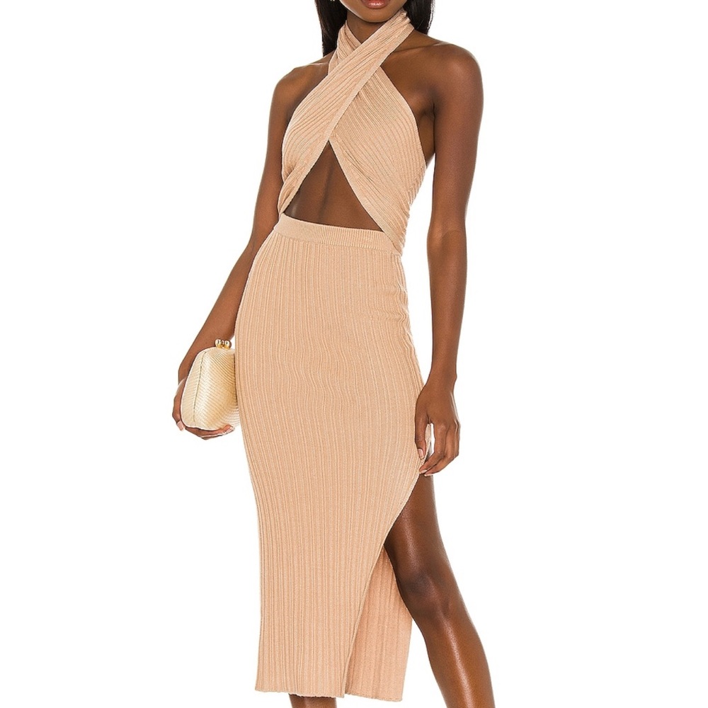 NWT Camila Coelho Tan Ribbed Halter Top & Skirt Set XSmall Tan - Picture 2 of 5